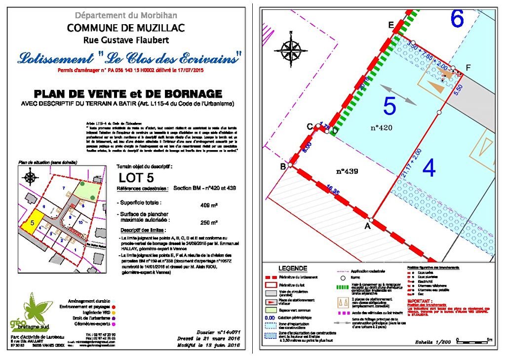 Muzillac beau terrain à bâtir de 409 m2 Muzillac beau terrain à bâtir de 409 m2