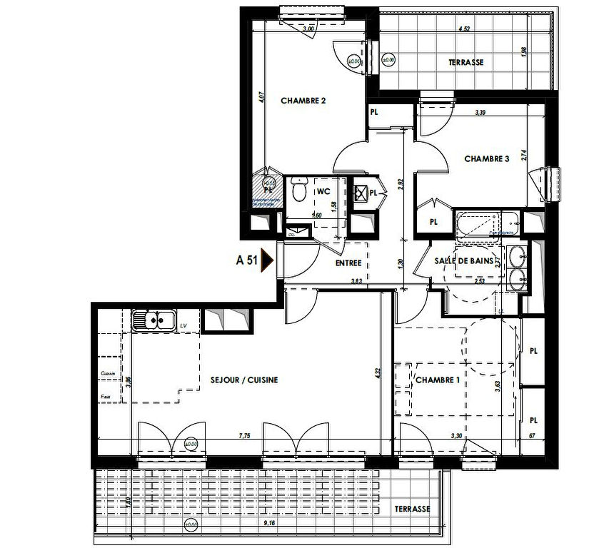 RENNES Nord-Saint-Martin - Appartement T4 de 85.62 m² avec terrasse de 25 m² RENNES Nord-Saint-Martin - Appartement T4 de 85.62 m² avec terrasse de 25 m²
