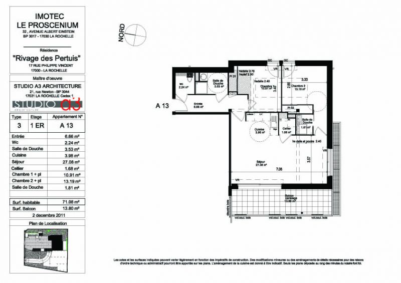Appartement La Rochelle 3 pi�ce(s) 66.55 m2
